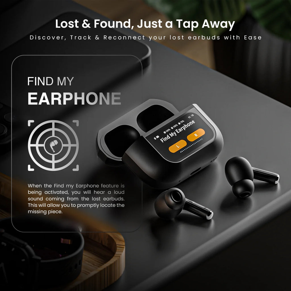JSH Screen TWS Bluetooth Earbuds with 32 db ANC + ENC and On Case Display
