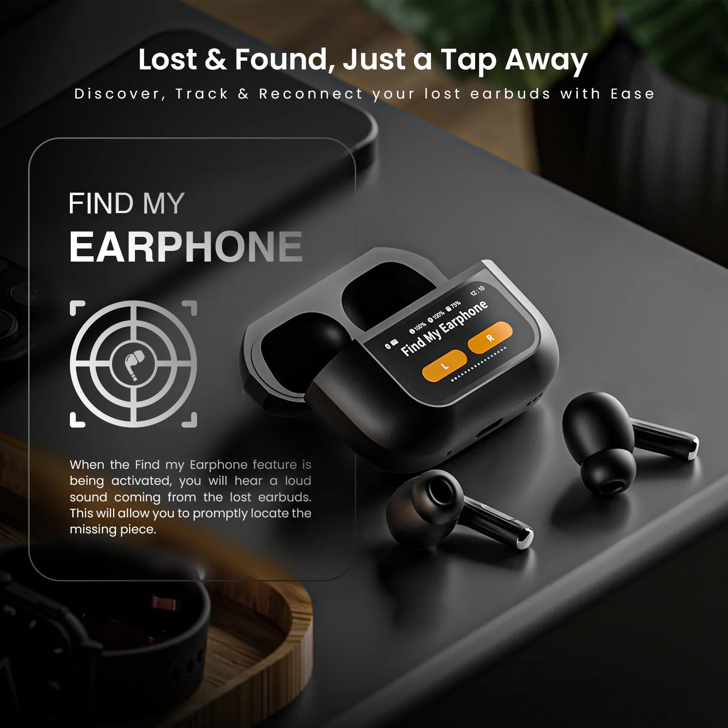 JSH Screen TWS Bluetooth Earbuds with 32 db ANC + ENC and On Case Display