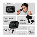 JSH Screen TWS Bluetooth Earbuds with 32 db ANC + ENC and On Case Display