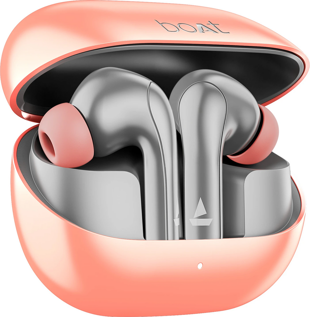 BOAT  Airdopes 155 w/ 40 hrs Playtime,In-Ear Detection,Quad Mics ENx Tech,ASAP Charge Bluetooth Headset (Hot Rouge, True Wireless)