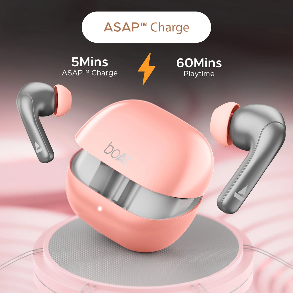 BOAT  Airdopes 155 w/ 40 hrs Playtime,In-Ear Detection,Quad Mics ENx Tech,ASAP Charge Bluetooth Headset (Hot Rouge, True Wireless)