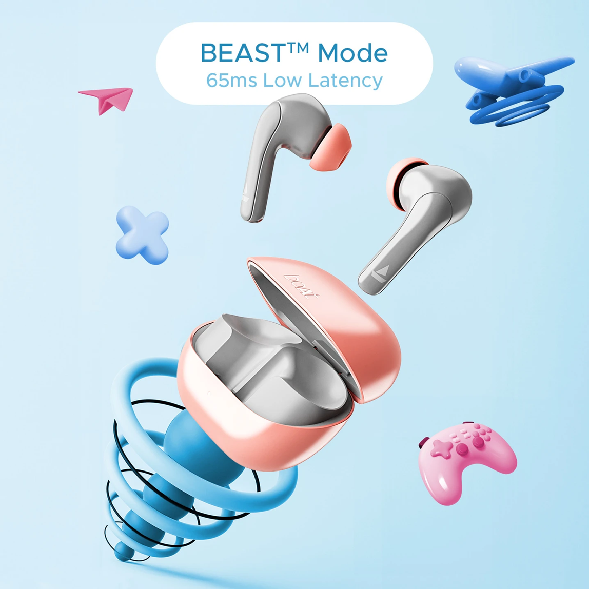 BOAT  Airdopes 155 w/ 40 hrs Playtime,In-Ear Detection,Quad Mics ENx Tech,ASAP Charge Bluetooth Headset (Hot Rouge, True Wireless)